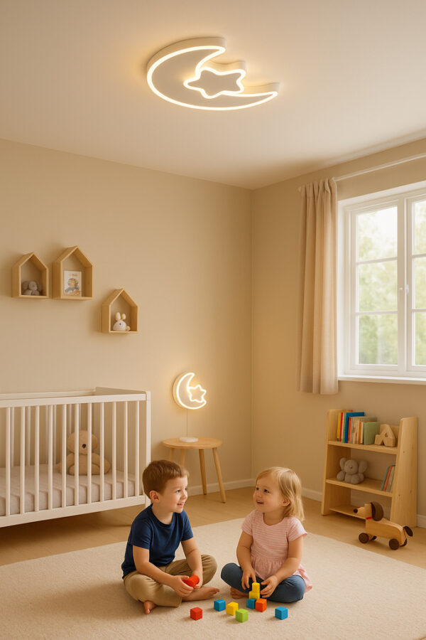 Lampa LED sufitowa plafon do pokoju dzieciecego sciemniana LUMELA pilot ksiezyc biala Lampa LED sufitowa plafon do pokoju dzieciecego sciemniana LUMELA pilot ksiezyc biala