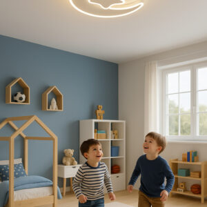 Lampa LED sufitowa plafon do pokoju dzieciecego sciemniana LUMELA pilot ksiezyc biala