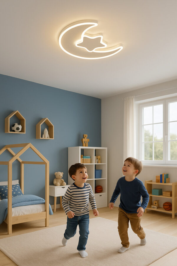 Lampa LED sufitowa plafon do pokoju dzieciecego sciemniana LUMELA pilot ksiezyc biala