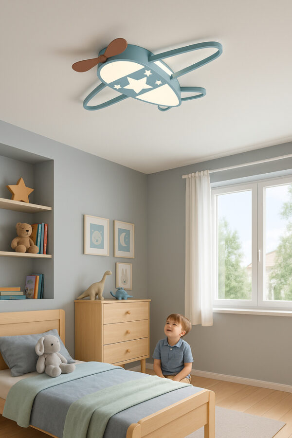 Lampa LED sufitowa plafon do pokoju dzieciecego sciemniana LUMELA pilot samolot