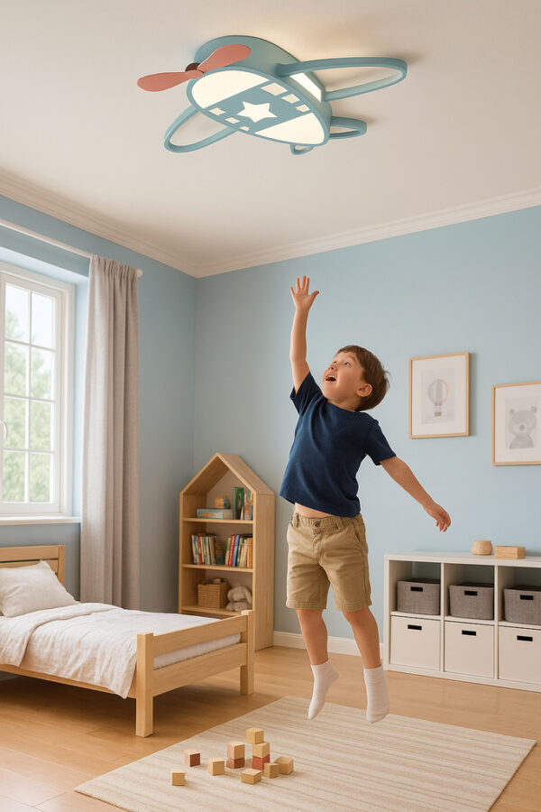 Lampa LED sufitowa plafon do pokoju dzieciecego sciemniana LUMELA pilot samolot