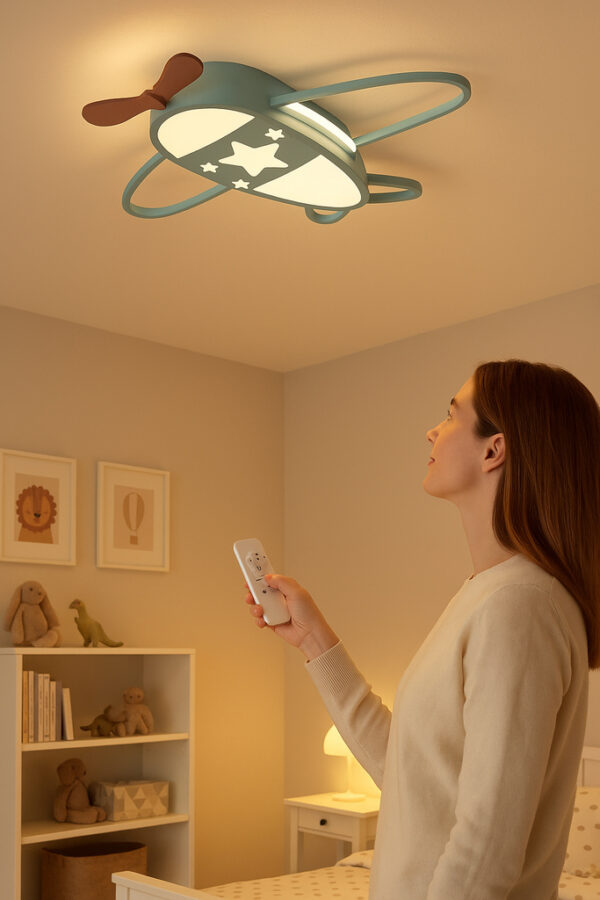 Lampa LED sufitowa plafon do pokoju dzieciecego sciemniana LUMELA pilot samolot