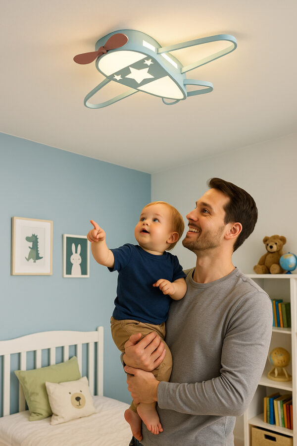 Lampa LED sufitowa plafon do pokoju dzieciecego sciemniana LUMELA pilot samolot