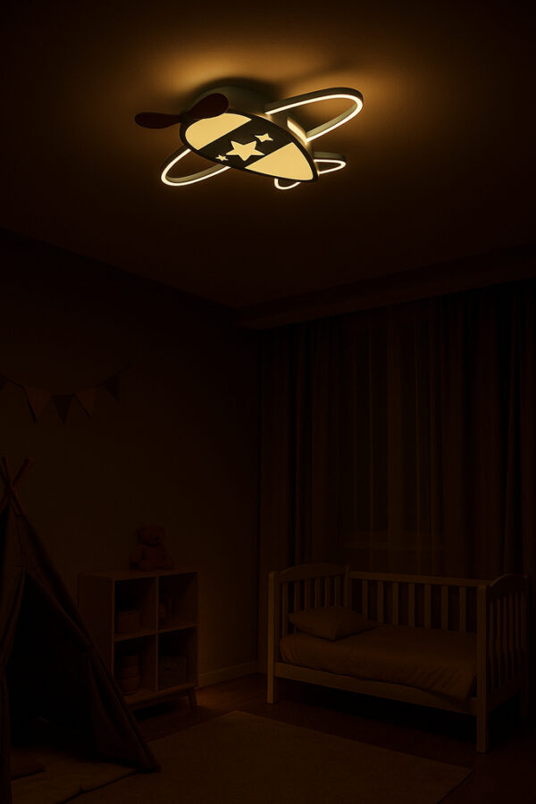 Lampa LED sufitowa plafon do pokoju dzieciecego sciemniana LUMELA pilot samolot