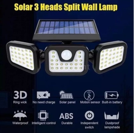Lampa solarna potrojna czujnik ruchu i zmierzchu