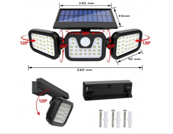 Lampa solarna potrojna czujnik ruchu i zmierzchu