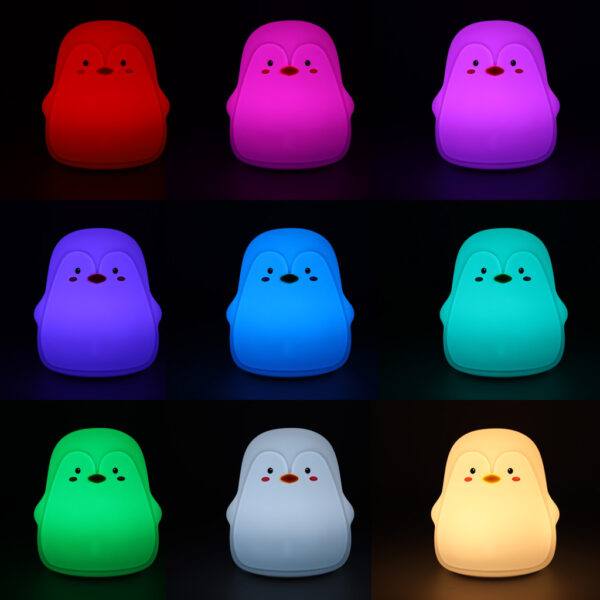 Lampka nocna dla dzieci silikonowa LED biala pingwinek