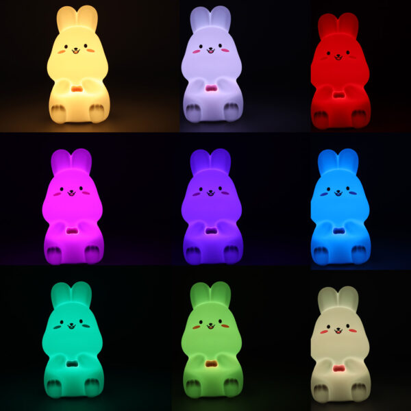 Lampka nocna dla dzieci silikonowa LED biala z rozem kroliczek