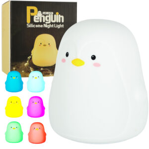Lampka nocna dla dzieci silikonowa dotykowa miekka LED biala RGB pingwinek
