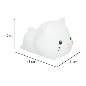 Lampka nocna dla dzieci silikonowa na baterie USB biala RGB kotek lezacy