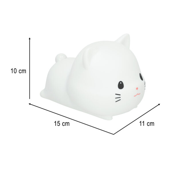 Lampka nocna dla dzieci silikonowa na baterie USB biala RGB kotek lezacy