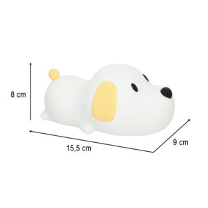 Lampka nocna dla dzieci silikonowa na baterie USB biala piesek lezacy
