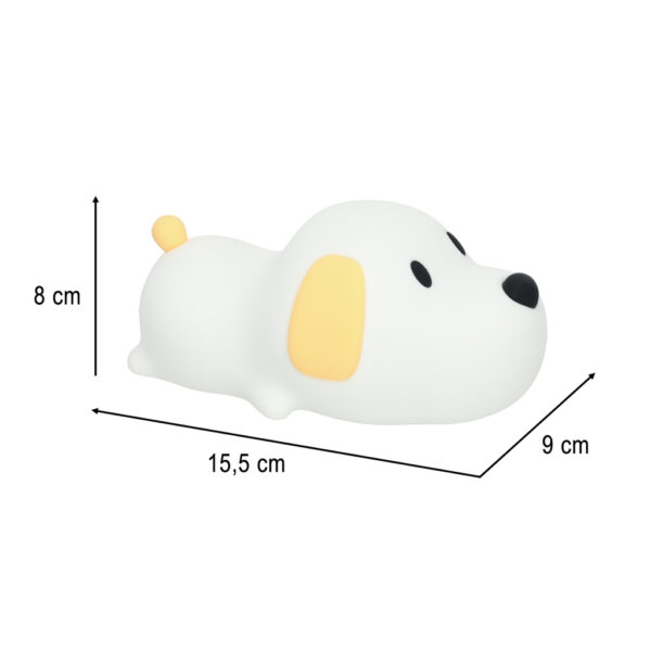 Lampka nocna dla dzieci silikonowa na baterie USB biala piesek lezacy