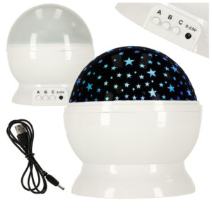 Lampka nocna projektor gwiazd 2w1 USB biala