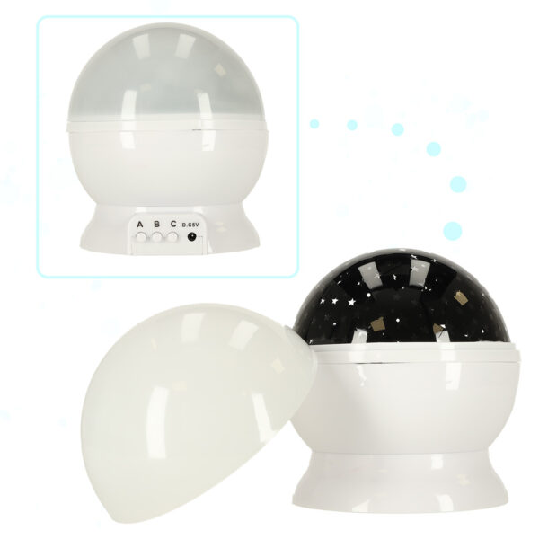 Lampka nocna projektor gwiazd 2w1 USB biala