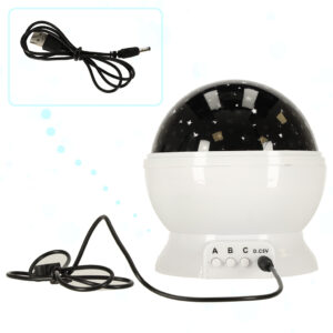 Lampka nocna projektor gwiazd 2w1 USB biala