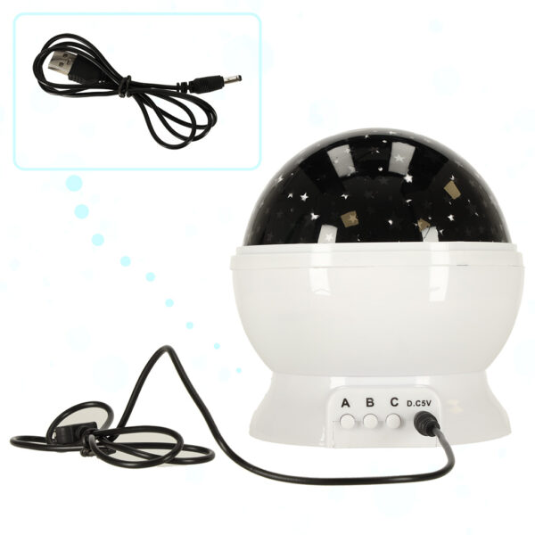 Lampka nocna projektor gwiazd 2w1 USB biala