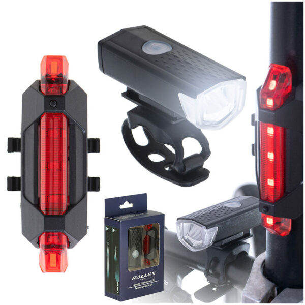 Lampka rowerowa LED RALLEX zestaw tyl przod na rower kierownice USB
