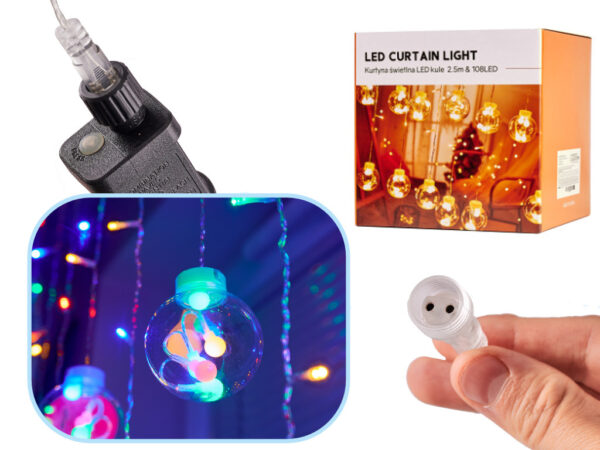 Lampki LED kurtyna kule wiszace 3m 108LED multikolor ze zlaczem 8 trybow swiecenia