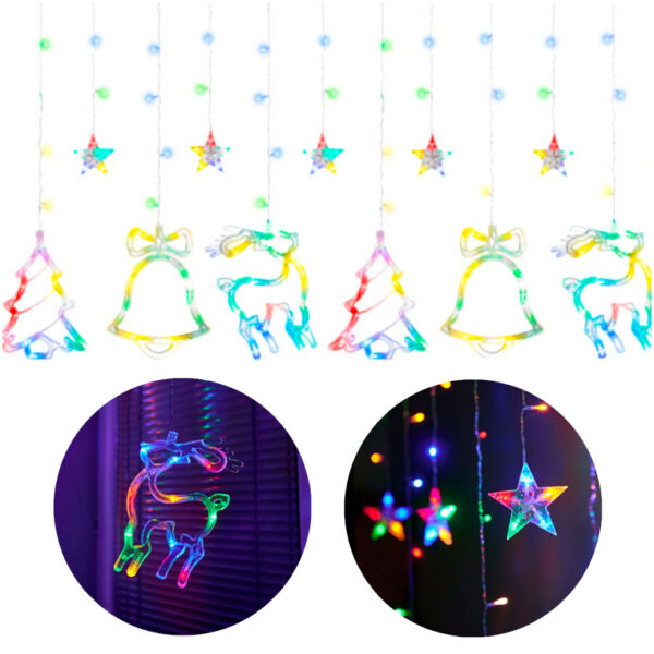Lampki LED kurtyna renifer choinka dzwonek mix 2 5m 138LED multikolor 8 trybow swiecenia IP44