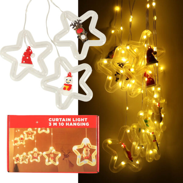 Lampki LED kurtyna z figurkami Boze Narodzenie 3m 125LED 10 zarowek cieply bialy zasilanie sieciowe Lampki LED kurtyna z figurkami Boze Narodzenie 3m 125LED 10 zarowek cieply bialy zasilanie sieciowe