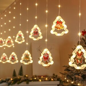 Lampki LED kurtyna z obrazkami w choinkach 3m