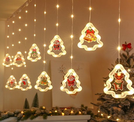 Lampki LED kurtyna z obrazkami w choinkach 3m Lampki LED kurtyna z obrazkami w choinkach 3m