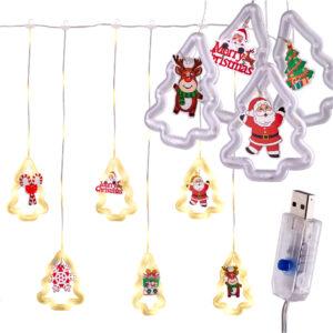 Lampki LED kurtyna z obrazkami w choinkach 3m