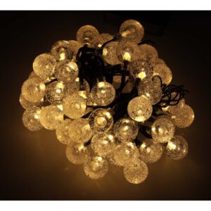 Lampki ogrodowe solarne kulki 7m 50LED cieply bialy