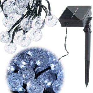 Lampki ogrodowe solarne kulki 7m 50LED zimny bialy