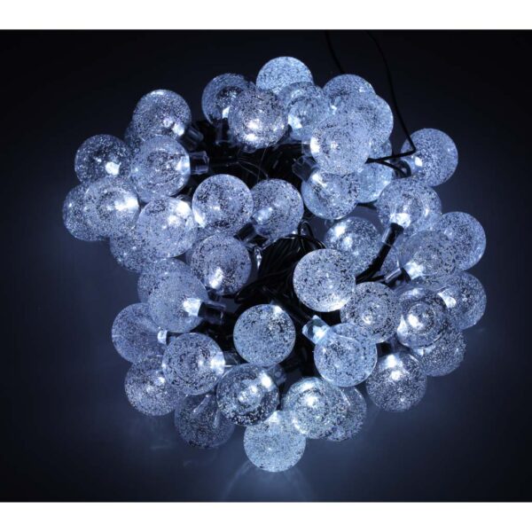 Lampki ogrodowe solarne kulki 7m 50LED zimny bialy