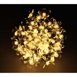 Lampki ogrodowe solarne kwiatki 7m 50LED cieply bialy