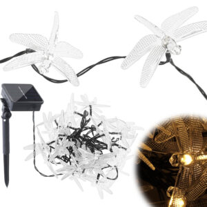 Lampki ogrodowe solarne wazki 6 5m 30LED cieply bialy