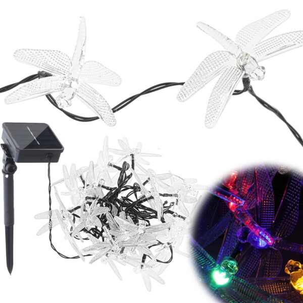 Lampki ogrodowe solarne wazki 6 5m 30LED multikolor