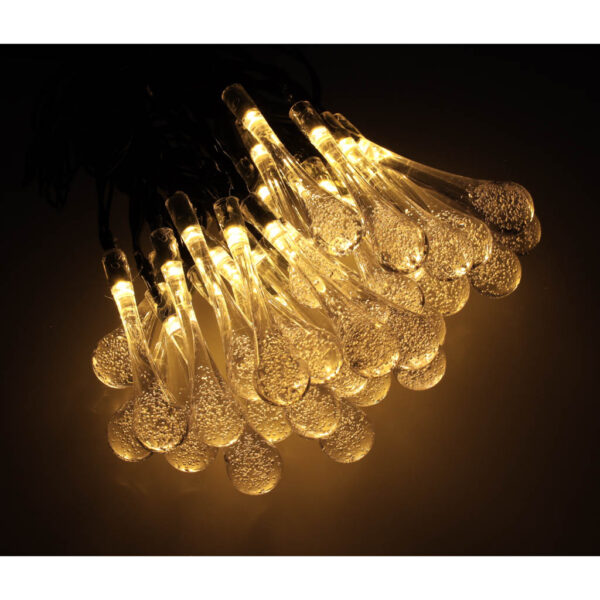 Lampki solarne ogrodowe lezki 6 5m 30LED cieply bialy