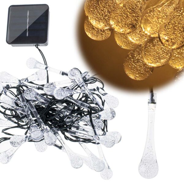 Lampki solarne ogrodowe lezki 6 5m 30LED cieply bialy