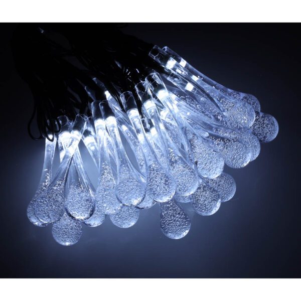 Lampki solarne ogrodowe lezki 6 5m 30LED zimny bialy