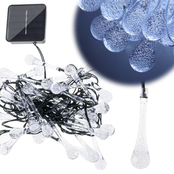 Lampki solarne ogrodowe lezki 6 5m 30LED zimny bialy