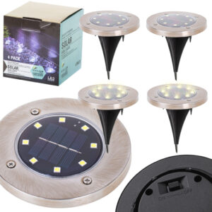 Lampy solarne gruntowe najazdowe ogrodowe 8LED 4szt cieply bialy