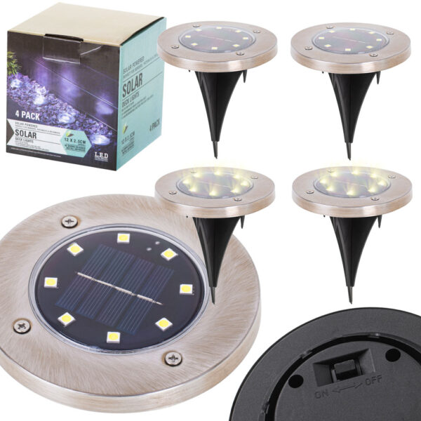 Lampy solarne gruntowe najazdowe ogrodowe 8LED 4szt cieply bialy Lampy solarne gruntowe najazdowe ogrodowe 8LED 4szt cieply bialy