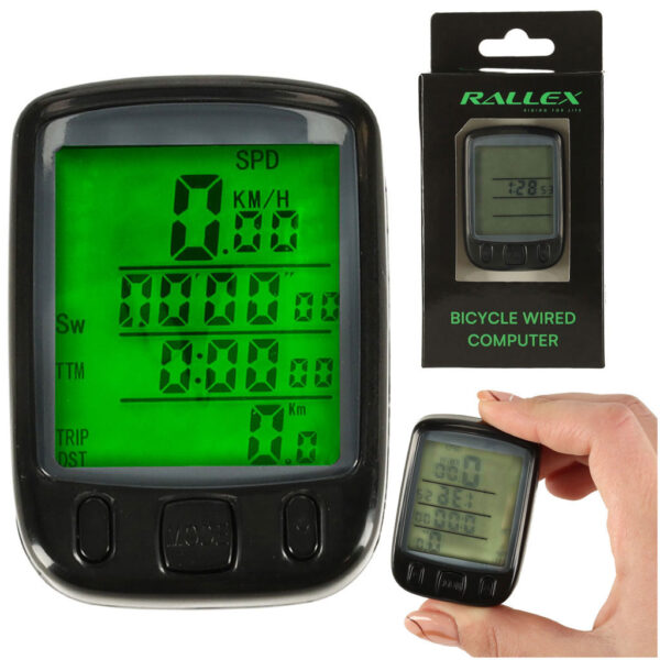 Licznik rowerowy RALLEX wodoodporny przewodowy predkosciomierz podswietlany 25w1 LCD