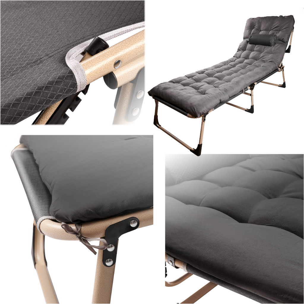 Lozko turystyczne skladane polowe biznesowe 193 cm ciemny szary