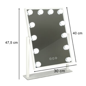 Lusterko do makijazu kosmetyczne podswietlane LED Hollywood z 12 zarowkami USB 30 x 40 cm