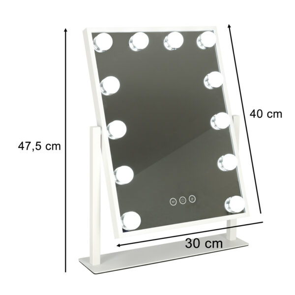 Lusterko do makijazu kosmetyczne podswietlane LED Hollywood z 12 zarowkami USB 30 x 40 cm