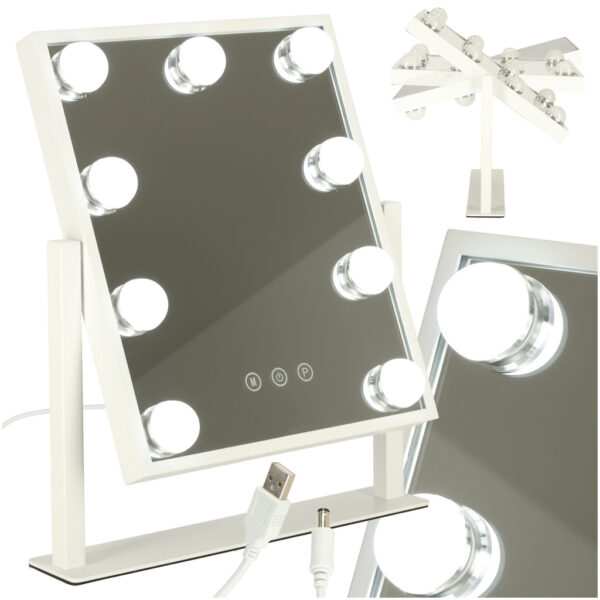 Lusterko do makijazu kosmetyczne podswietlane LED Hollywood z 9 zarowkami USB 25 x 30 cm