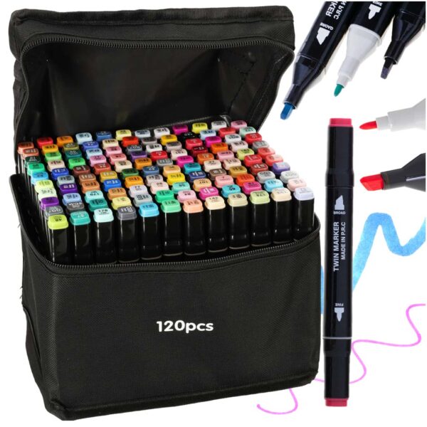 Markery dwustronne alkoholowe w etui 120 podstawka