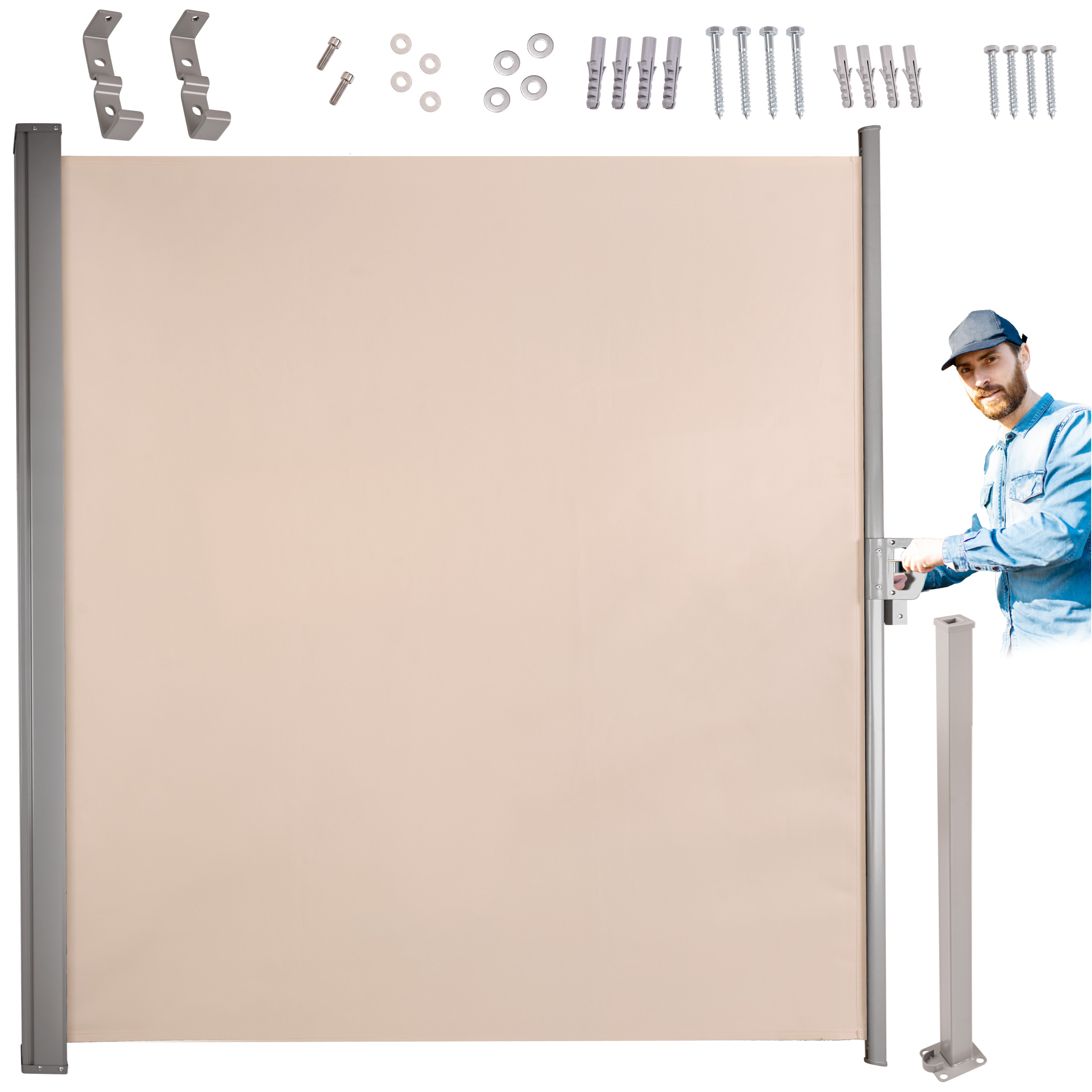 Markiza boczna tarasowa LUARO parawan zwijana 180 x 400 cm bezowa