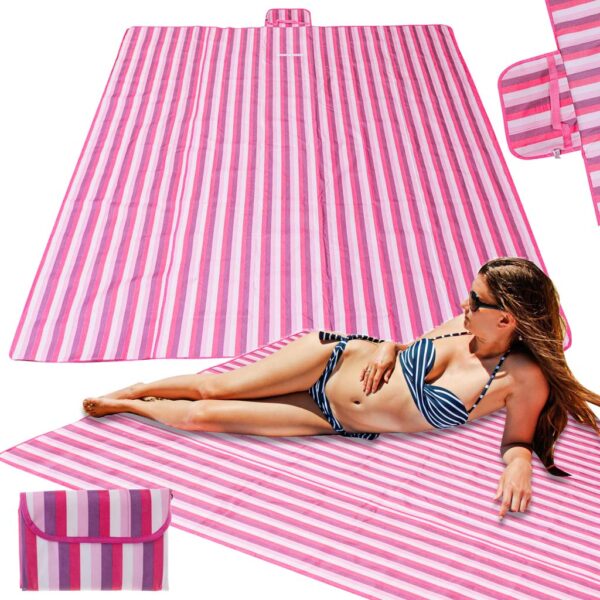 Mata plazowa koc piknikowy plazowy 200x200cm rozowy