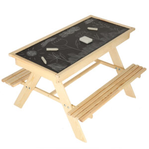 Meble ogrodowe dla dzieci stolik 2 lawki piaskownica tablica kredowa schowek 93 x 78 x 68 cm