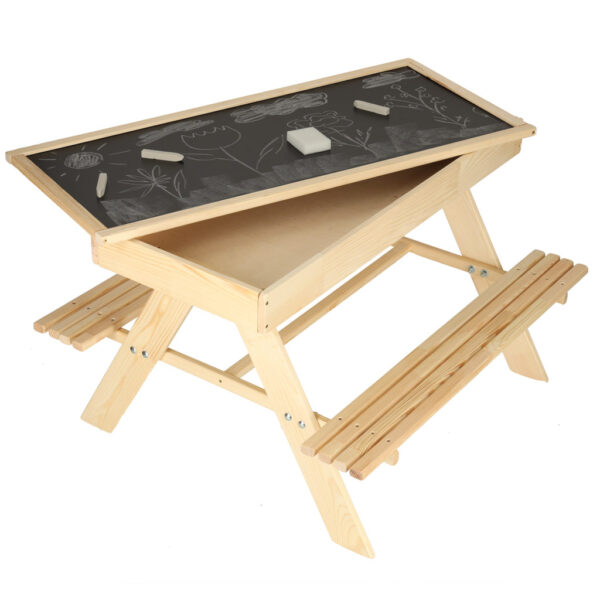Meble ogrodowe dla dzieci stolik 2 lawki piaskownica tablica kredowa schowek 93 x 78 x 68 cm